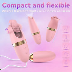 4-in-1 Mini Egg Vibrator with Suction, Licking, and Rolling Wheel Vibration