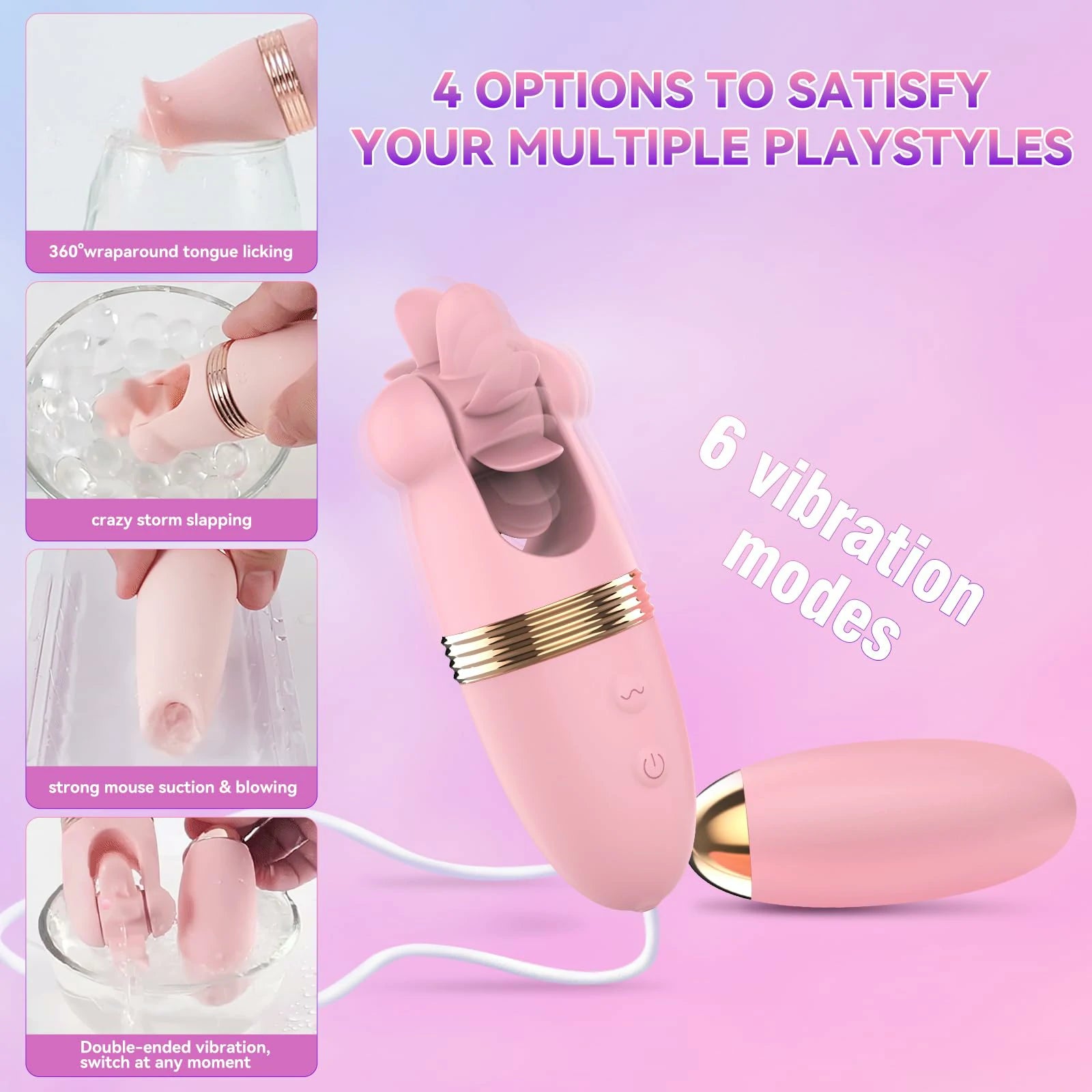 4-in-1 Mini Egg Vibrator with Suction, Licking, and Rolling Wheel Vibration