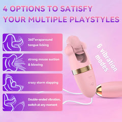 4-in-1 Mini Egg Vibrator with Suction, Licking, and Rolling Wheel Vibration